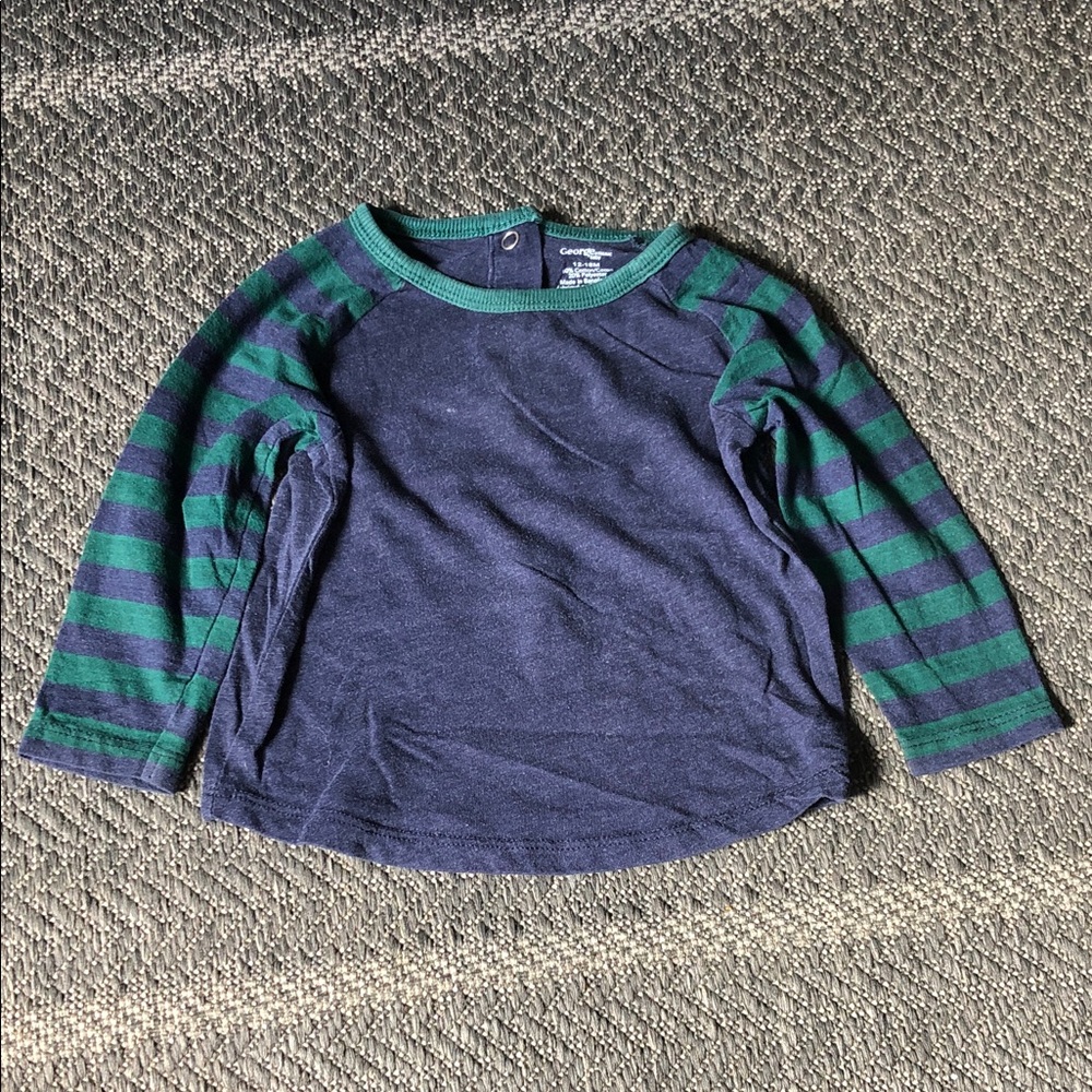 George Navy Long-Sleeve Tee with Green Striped Sleeves